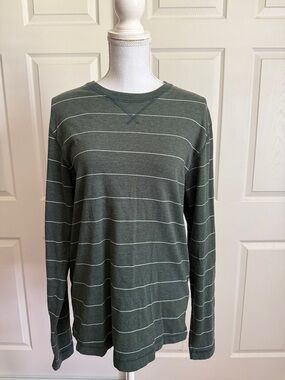 Old Navy Olive Green Long-Sleeve Striped Crew Shirt